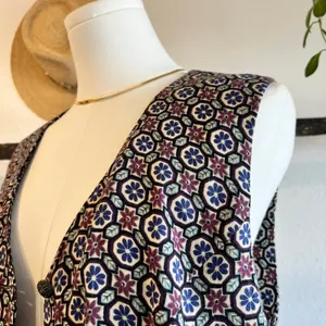 Handmade 90s Floral Folk Print Button Front Vest Top Size Medium to Large thumbnail 8