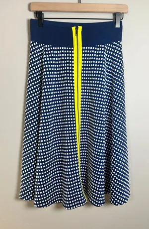 Marc Bouwer Unlimited Blue White Grid A-Line Midi Skirt Neon Yellow Zipper XS thumbnail 1