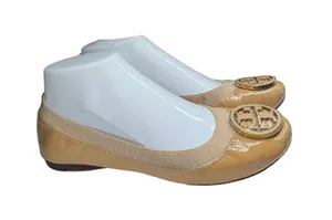 Tory Burch Tan Patent Leather Caroline ballet flats 6.5 neutral casual office thumbnail 1