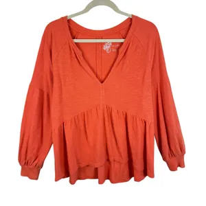 Pilcro By Anthropologie 100% Cotton Tangerine Baby Doll‎ Peplum Blouse Size M thumbnail 3