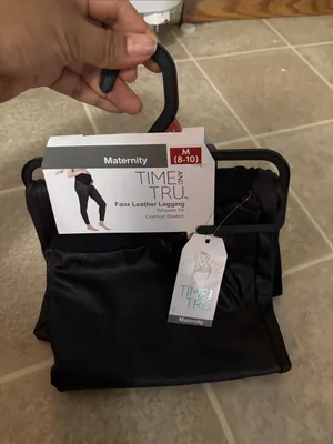 Time and Tru Black Maternity Faux-Leather Leggings thumbnail 3