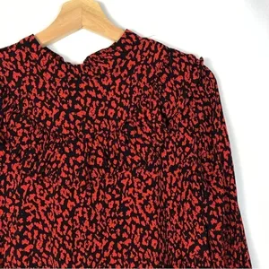 Zara‎ Red & Black Animal Print Ruffle Long Sleeve Mini Dress M thumbnail 5