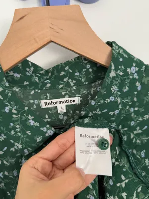 Reformation Small Violet Blouse Clementine Green Floral Office Sheer Cottage thumbnail 3