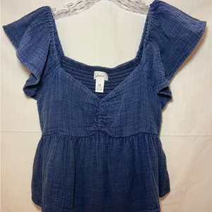 Jopna Boho Revival Ruffle Crop Top 100% Cotton Navy Blue Size M thumbnail 1