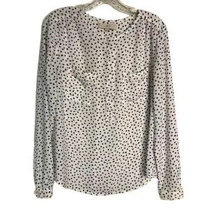 Loft Blouse Quarter Button Pockets White with Brown Polka Dots Size M thumbnail 3