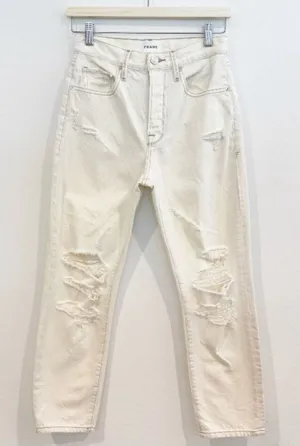 Frame Jeans Size 25 Off White Distressed High‎ Rise Button Fly Rigid Alternative thumbnail 1