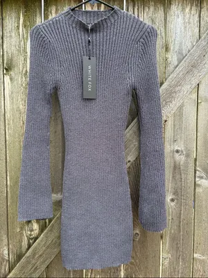 NWT White Fox Get On Down Ribbed Knit Dress Charcoal Size Medium thumbnail 2