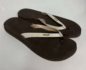 Reef Flip Flops Women 11 Brown Excellent Metallic Snakeskin Cushion Sandals thumbnail 1