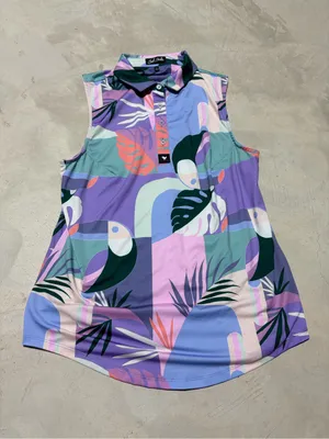 Bad Birdie Tropical Sleeveless Polo Lavender & Mint large thumbnail 1