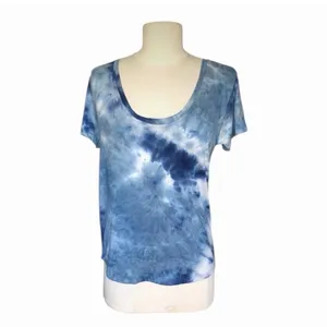Blue Tie Dye Scoop Neck Tee Soft Stretch Casual Boho Women’s Small thumbnail 2