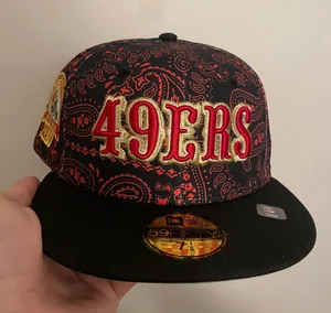 New Era Myfitteds San Francisco 49ers paisley red 30th anniversary Super Bowl patch size 7 1/8 brand new thumbnail 4