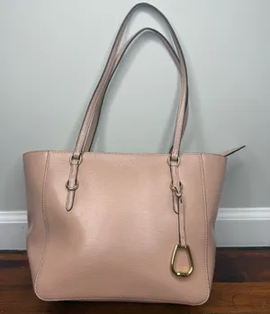 Lauren Ralph Lauren Pale Blush Leather Tote with Gold Hardware thumbnail 1