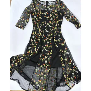 Lucy Paris Black Floral Embroidered Mesh Dress Sheer Overlay Romantic Size S thumbnail 6