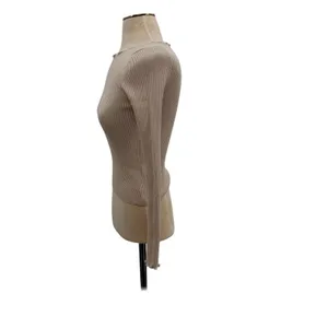 Dissh Ribbed Long Sleeve Top Beige Lettuce Edge Slim Fit Knit‎ Size Small thumbnail 5