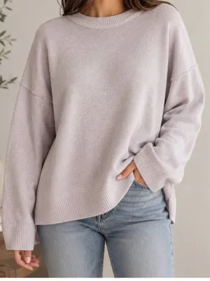 aerie Relaxed Crewneck Sweater in Light Lavender M thumbnail 1