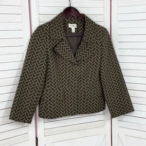 Ann Taylor Loft‎ Blazer Women 2 Brown Herringbone Tile Geometric Print Jacket thumbnail 8