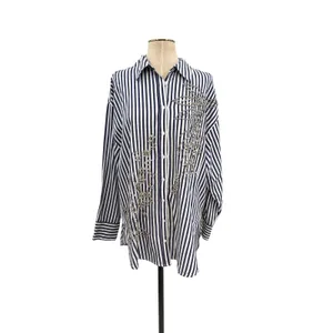 Anthropologie Maeve Bennet Beaded Sequined Button Down Shirt Striped Large‎ thumbnail 3