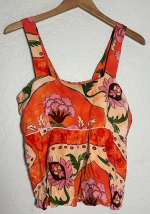 Maaji Orange Floral Top Summer Babydoll Tropical Camisole Ecologyc Medium thumbnail 1
