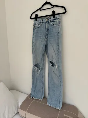 Zara Light Wash Distressed Straight-Leg Jeans thumbnail 2
