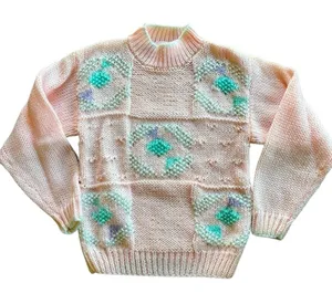 VTG 80’S Knit Sweater Sz M Pastel Pink Snowflake Mock Neck Chunky Cottagecore thumbnail 1
