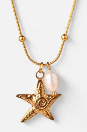 Handmade 18k Gold Plated Starfish & Pearl Necklace thumbnail 1