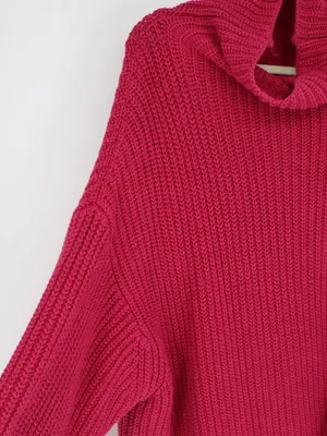 Free People Oversized Cowl Neck Sweater Fuchsia Pink Chunky Knit Slouchy Medium thumbnail 7