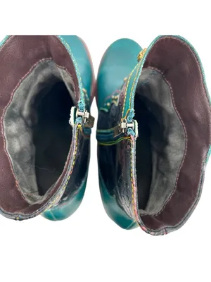 Boho Lagenlook Festival Teal Leather Ankle Boots Snake Print Stud Detail Size 42 thumbnail 14