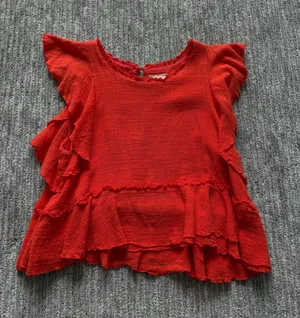 Maeve Red Ruffle Flutter Sleeve Top thumbnail 1