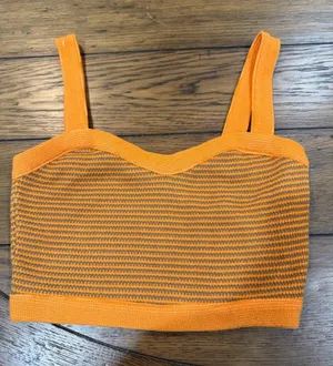 Zara Bright Orange Striped Knit crop top medium thumbnail 1