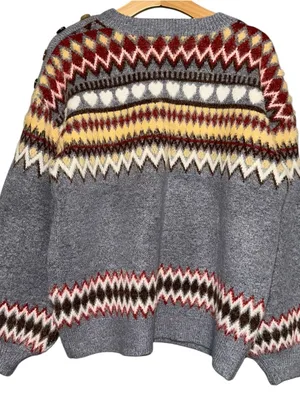 POL Women’s Size S Gray Yellow Maroon Fair Isle Crewneck Oversized Sweater thumbnail 2