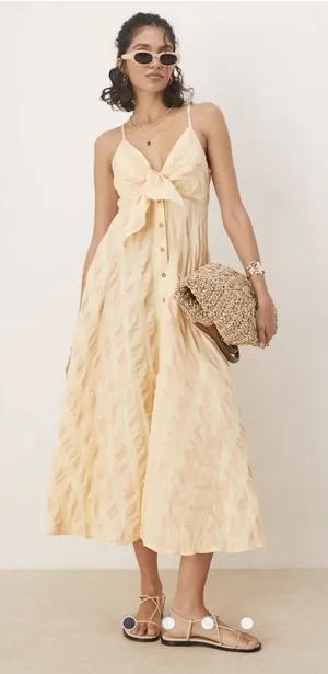 Free People via gingham cami midi dress in yellow Women's Size XS 100% Cotton thumbnail 1