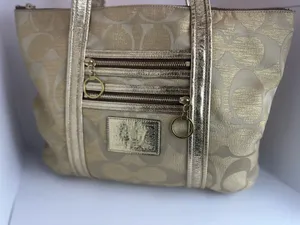 Coach Poppy Op Art Glam Tote Gold Metallic Ja Handbag thumbnail 4