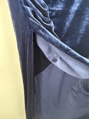 NWT Lulus Showing Off a Little Navy Velvet Asymmetrical Tulip Midi Dress Medium thumbnail 5
