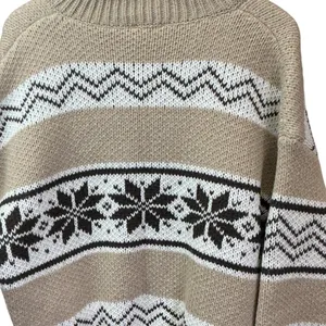 Le Lis Collection Womens Fair Isle Quarter Zip Sweater Tan‎ Brown Nordic M thumbnail 14