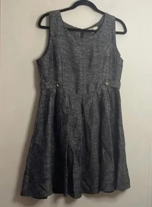 Ya Los Angeles Grey Patterned Metallic Thread Sleeveless Fit and Flare Dress thumbnail 1