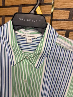 Free Assembly Blue And green Stripe Button Down Shirt Size Large And Green Purse thumbnail 3