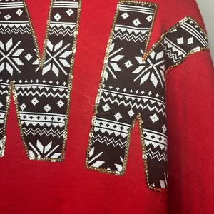 PINK - Victoria's Secret VS Pink Red Fair Isle Sequin Varsity Crew thumbnail 7