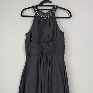 Eliza J. sz‎ 6 black rhinestone studded halter gown dress thumbnail 2