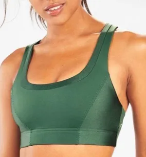 Fabletics Paige Low Impact Sports Bra Green Silver Strappy Back Sz Large thumbnail 1