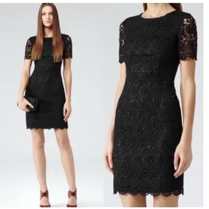 Reiss Swift Guipure Lace Short Sleeve Cocktail Shift Mini Dress Women's‎ 0 Black thumbnail 7