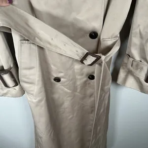 NEW H&M Trench Coat Womens XS Beige Khaki Double Breasted Belted Long $139MSRP thumbnail 4