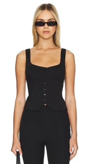 l’academie evonne black button tank top shirt thumbnail 1