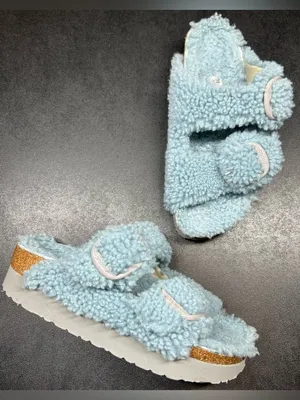 Birkenstock Papillio Size 38 (7.5-8) Arizona Eva Big Buckle Blue Teddy Sandals thumbnail 1