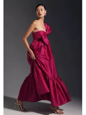 Anthropologie Atsu Sally Bow Maxi Dress Gown in Pink thumbnail 5