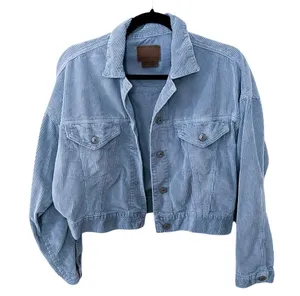 AMERICAN EAGLE Bomber Cropped Corduroy Light Blue Cotton Jacket Sz S thumbnail 1