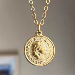 Handmade fully gold tone stainless steel antique vintage chic style coin necklace✨ thumbnail 3