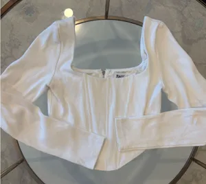 Princess Polly White Crop Top Long Sleeve thumbnail 1