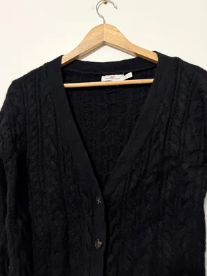 Vineyard Vines Cable Knit Cashmere Cardigan Sweater Size Small Black thumbnail 4