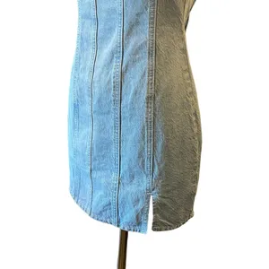 Asos Strapless Denim Mini Dress With Slit Hem thumbnail 5