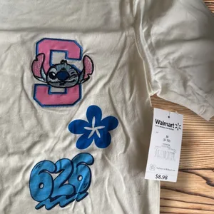 New Disney Stitch Cream T-Shirt with Patches Women’s Medium thumbnail 2